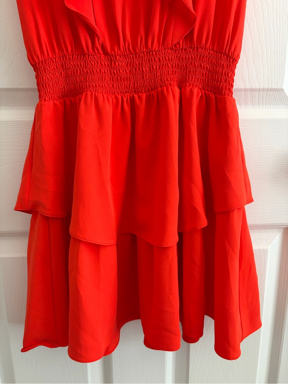 Amanda Uprichard Women’s Orange Ruched Waist Ruffle Mini Dress - Size S - Picture 8 of 9